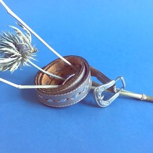 SOLD Vtg 70s/80s Leather Braided Silver Waist Belt